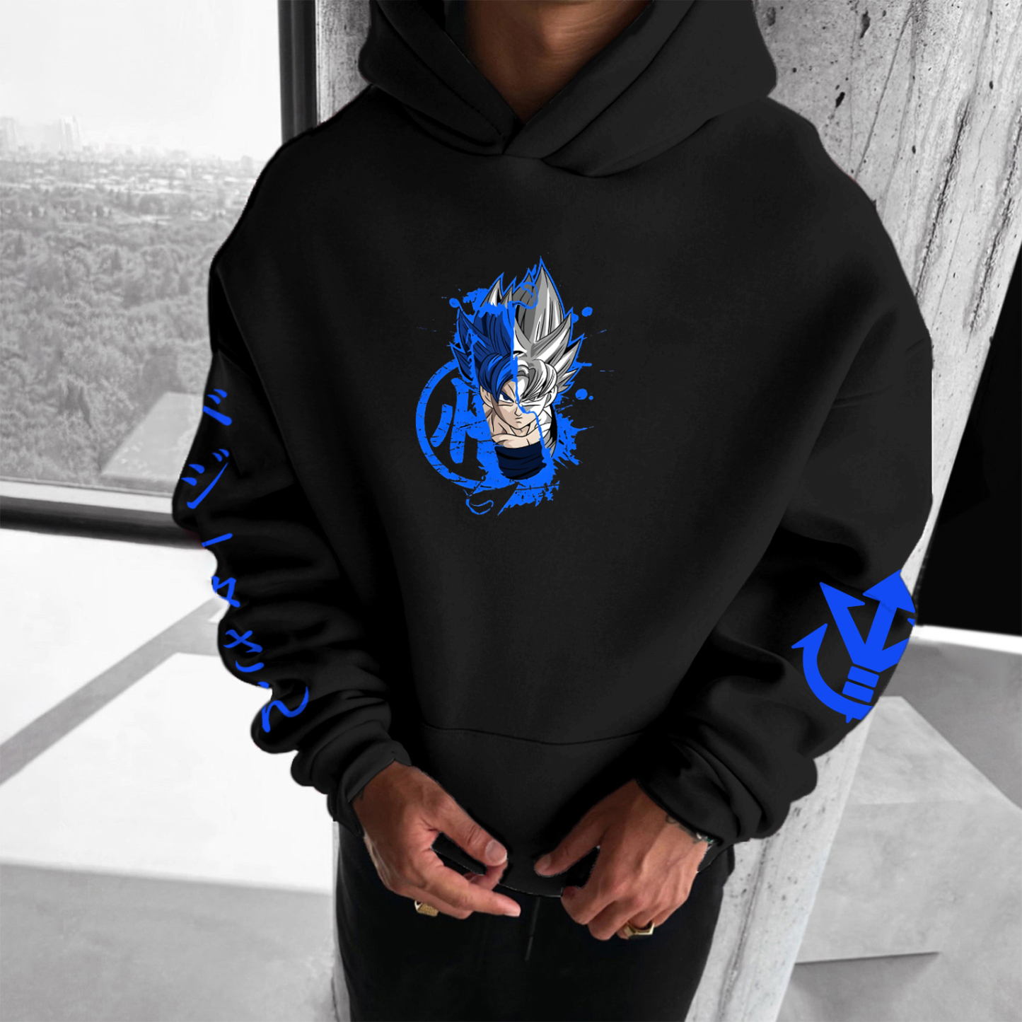 Unisex Anime Print Embroidered Casual Oversized Hoodie