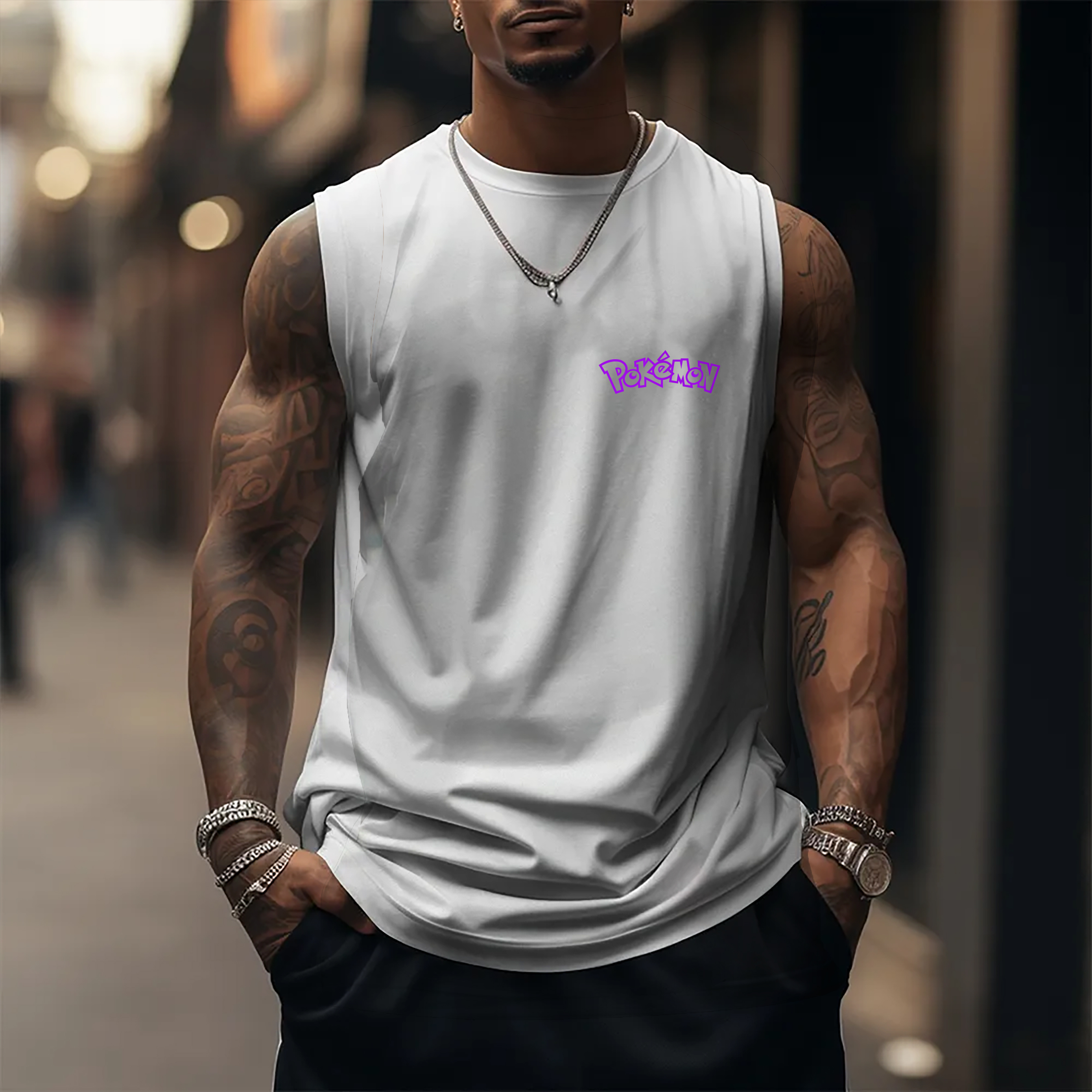Oversized Anime Print Gym Tank Top
