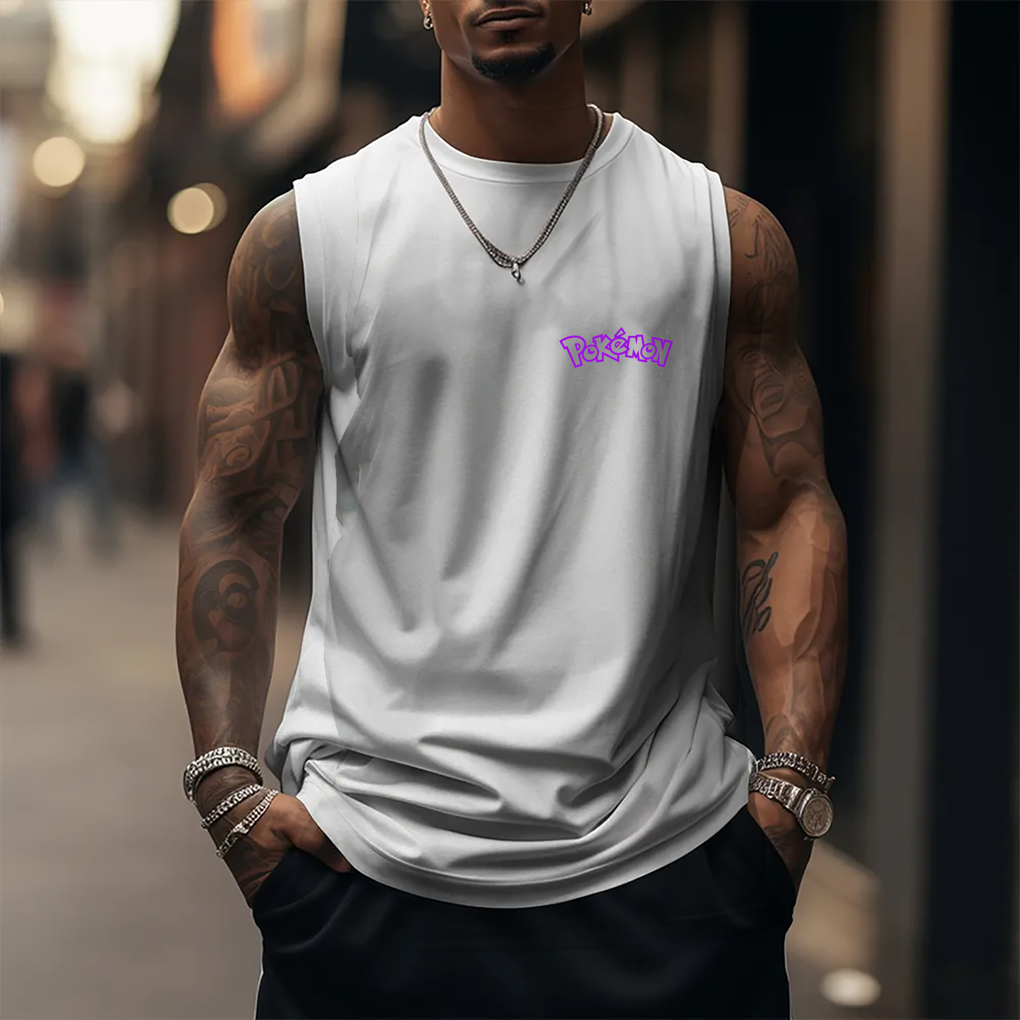 Oversized Anime Print Gym Tank Top