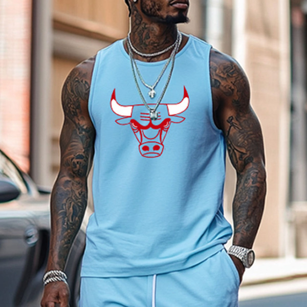Unisex Basketball Sports Print Streetwear Light Blue Tank Top and Shorts Set