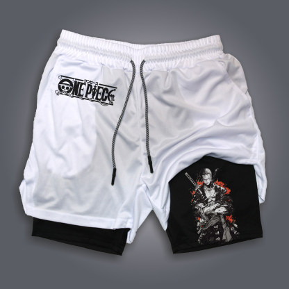 Unisex Anime Print Drawstring One Piece Shorts