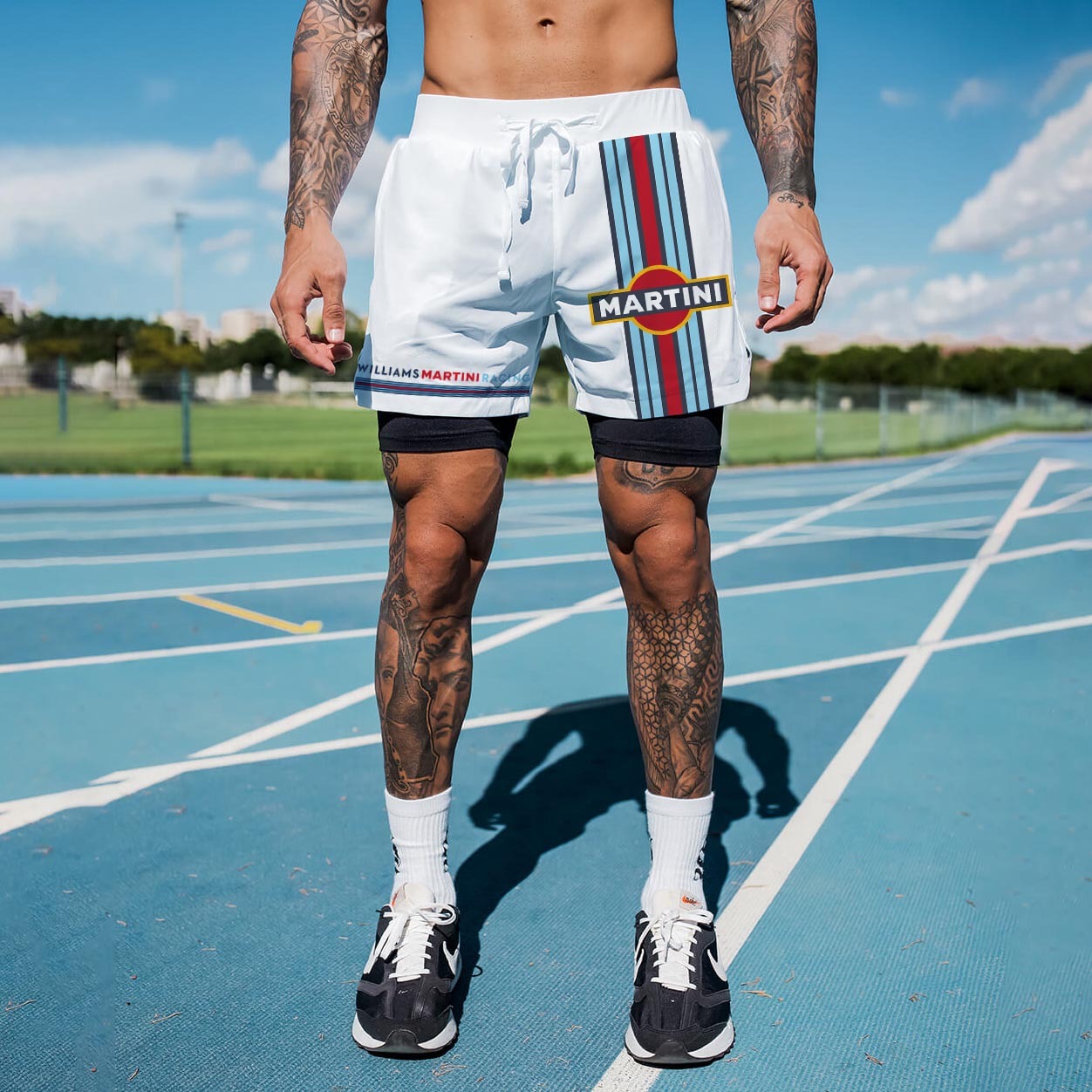 Men's Racing Print Double Layer Sports Shorts
