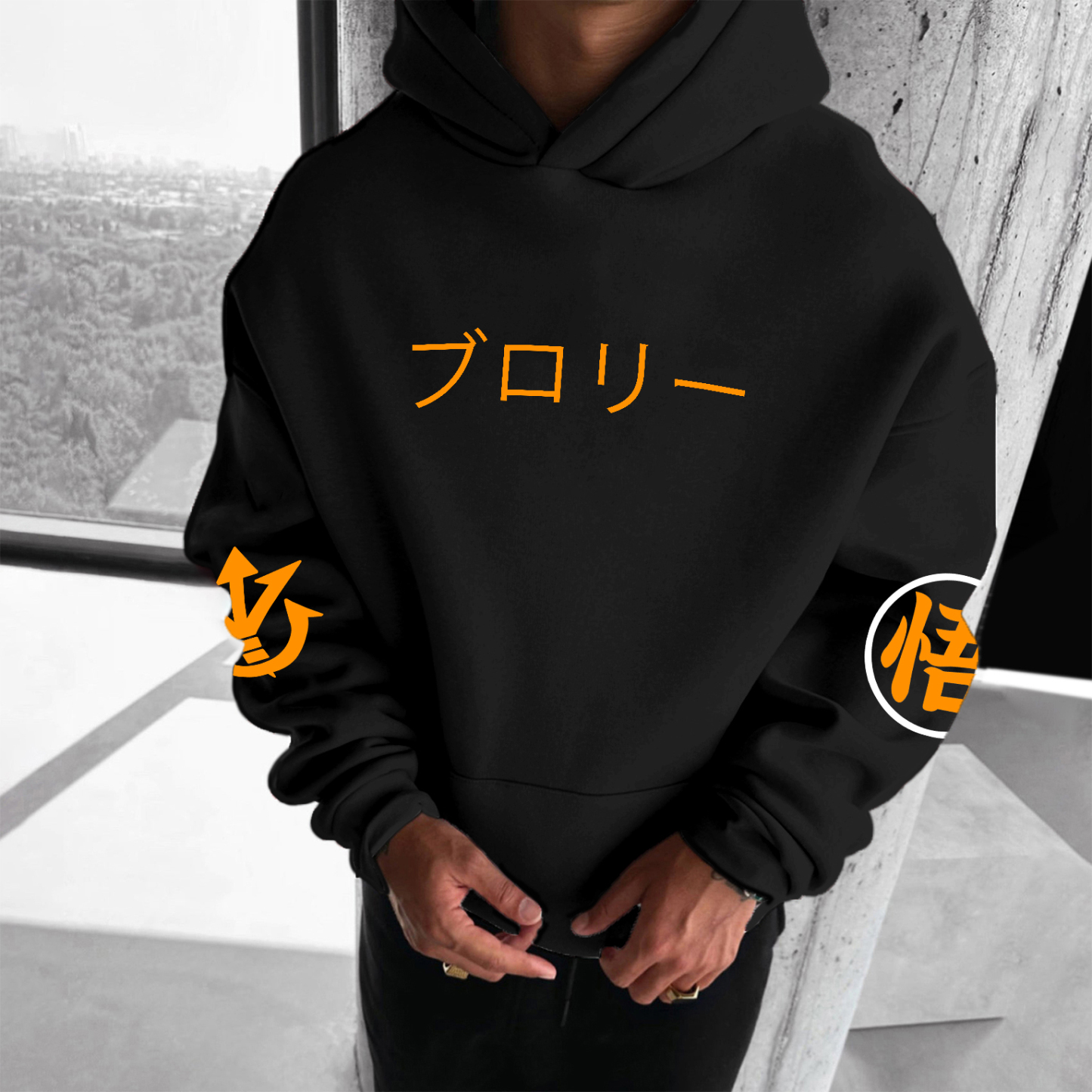 Unisex Anime Print Embroidered Casual Oversized Hoodie