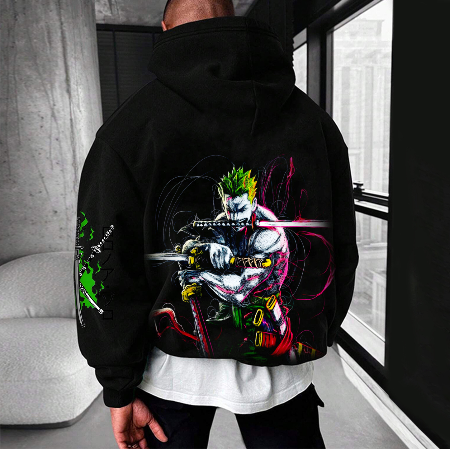 Unisex Anime Print Embroidered Casual Oversized Hoodie