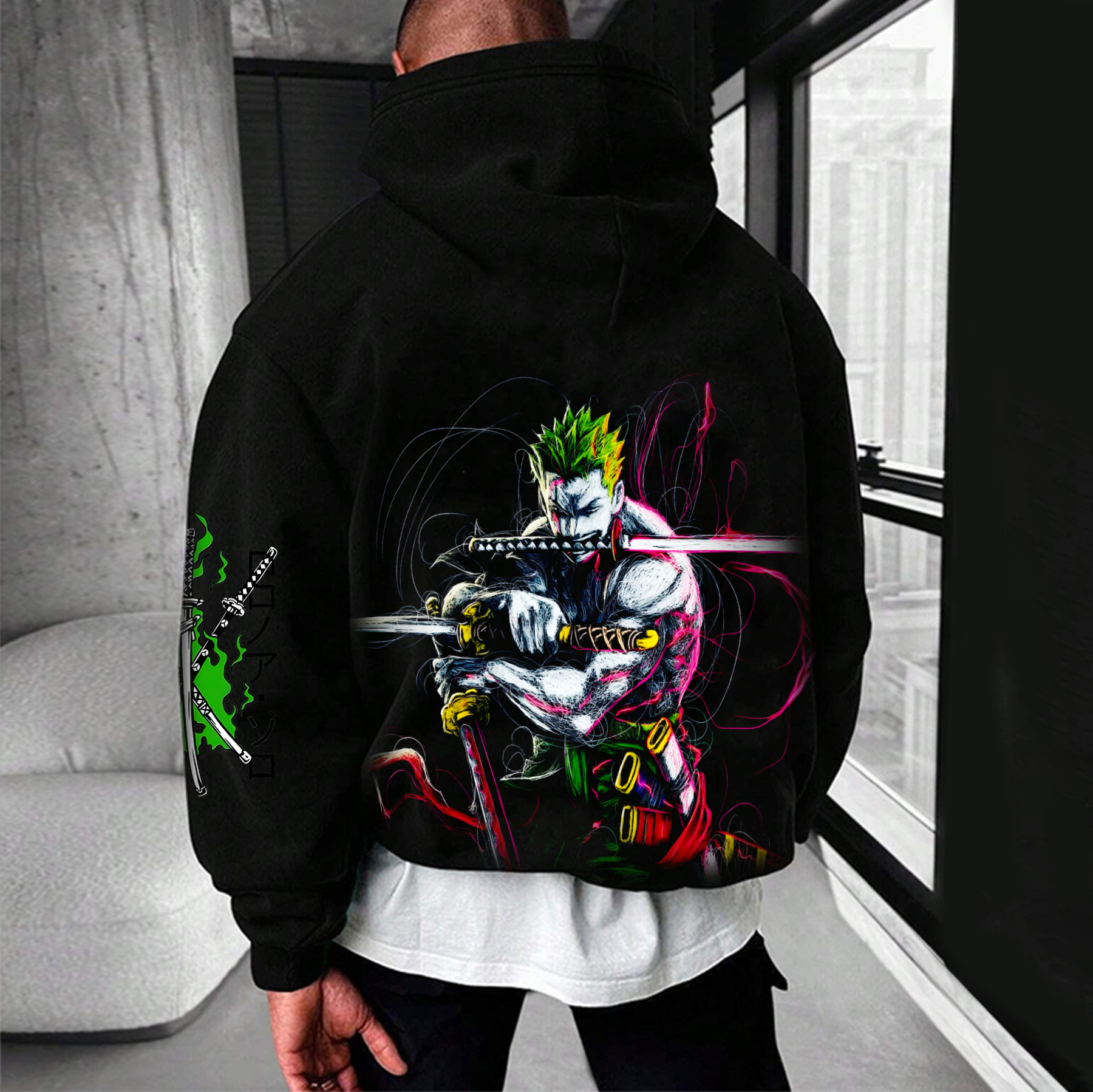 Unisex Anime Print Embroidered Casual Oversized Hoodie