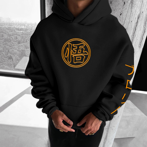 Unisex Anime Print Embroidered Casual Oversized Hoodie