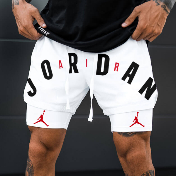 Basketball Print Double Layer Performance Sports Comfort Shorts Men's Casual Sports Shorts