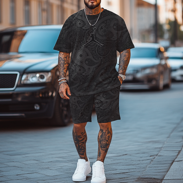 Unisex Basketball Bandanna Print Oversize T-shirt and Shorts Set