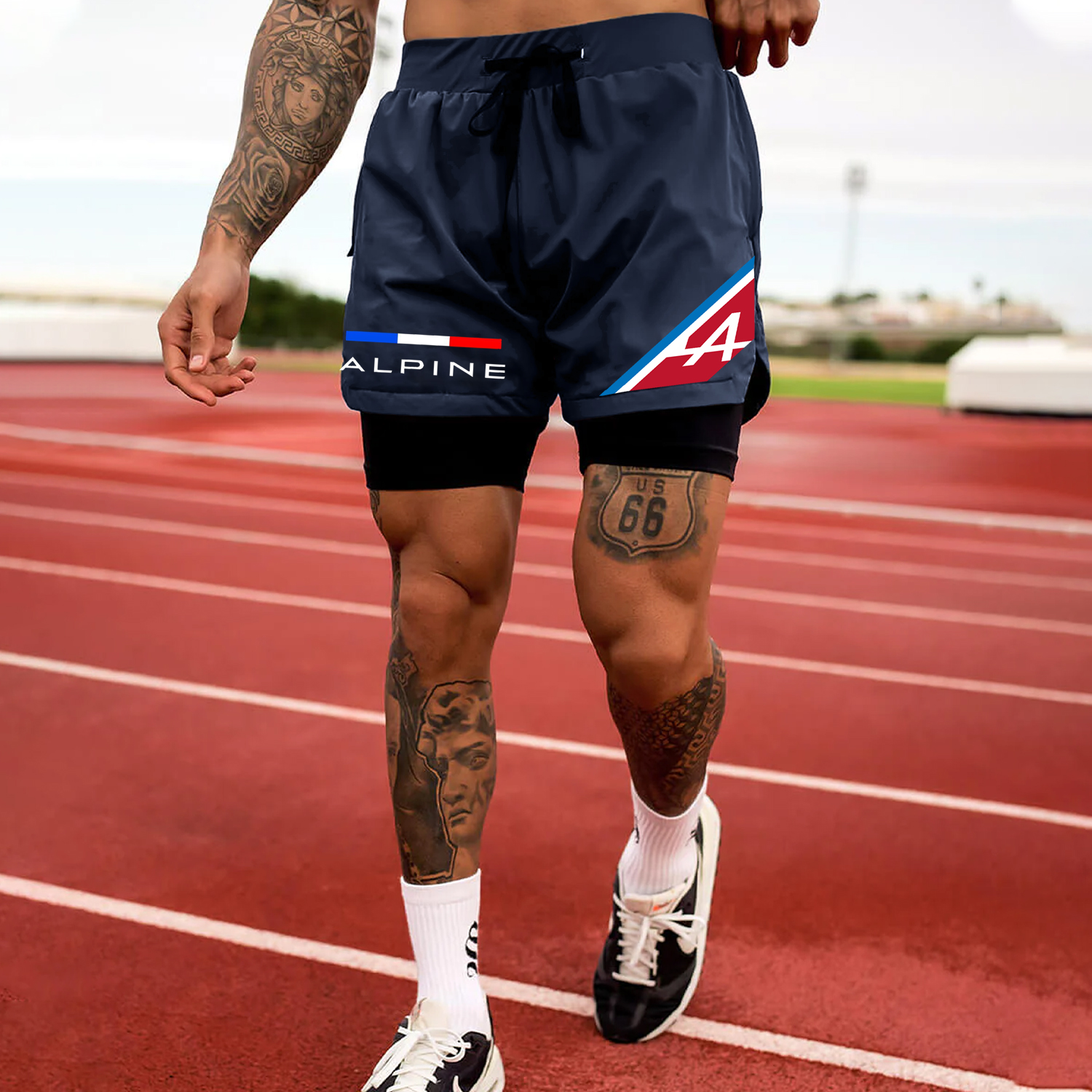 Men's Racing Print Double Layer Sports Shorts