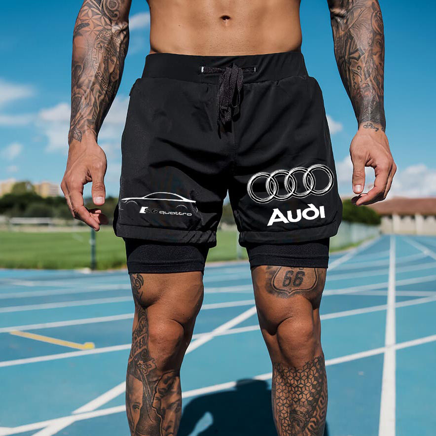 Men's Racing Print Double Layer Sports Shorts