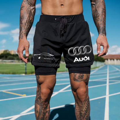Men's Racing Print Double Layer Sports Shorts