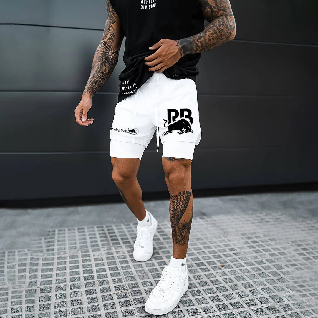 Men's Racing Print Double Layer Sports Shorts