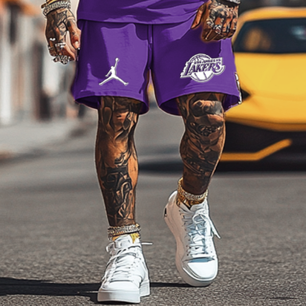 Unisex Basketball Competition Purple Oversize Print T-shirt and Shorts Set