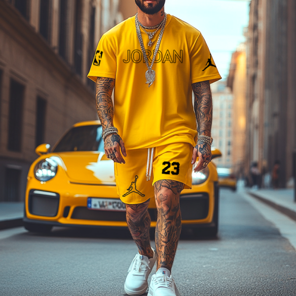 Unisex Oversize Basketball Print Yellow T-shirt and Shorts Set-Sporttstores