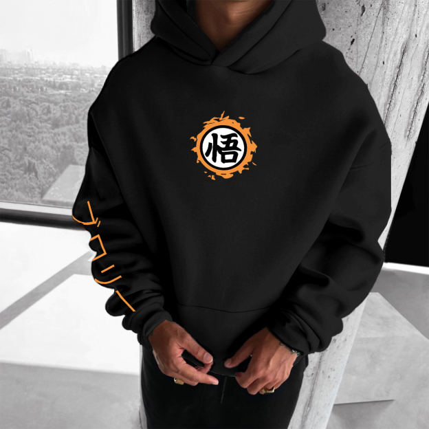 Unisex Anime Print Embroidered Casual Oversized Hoodie