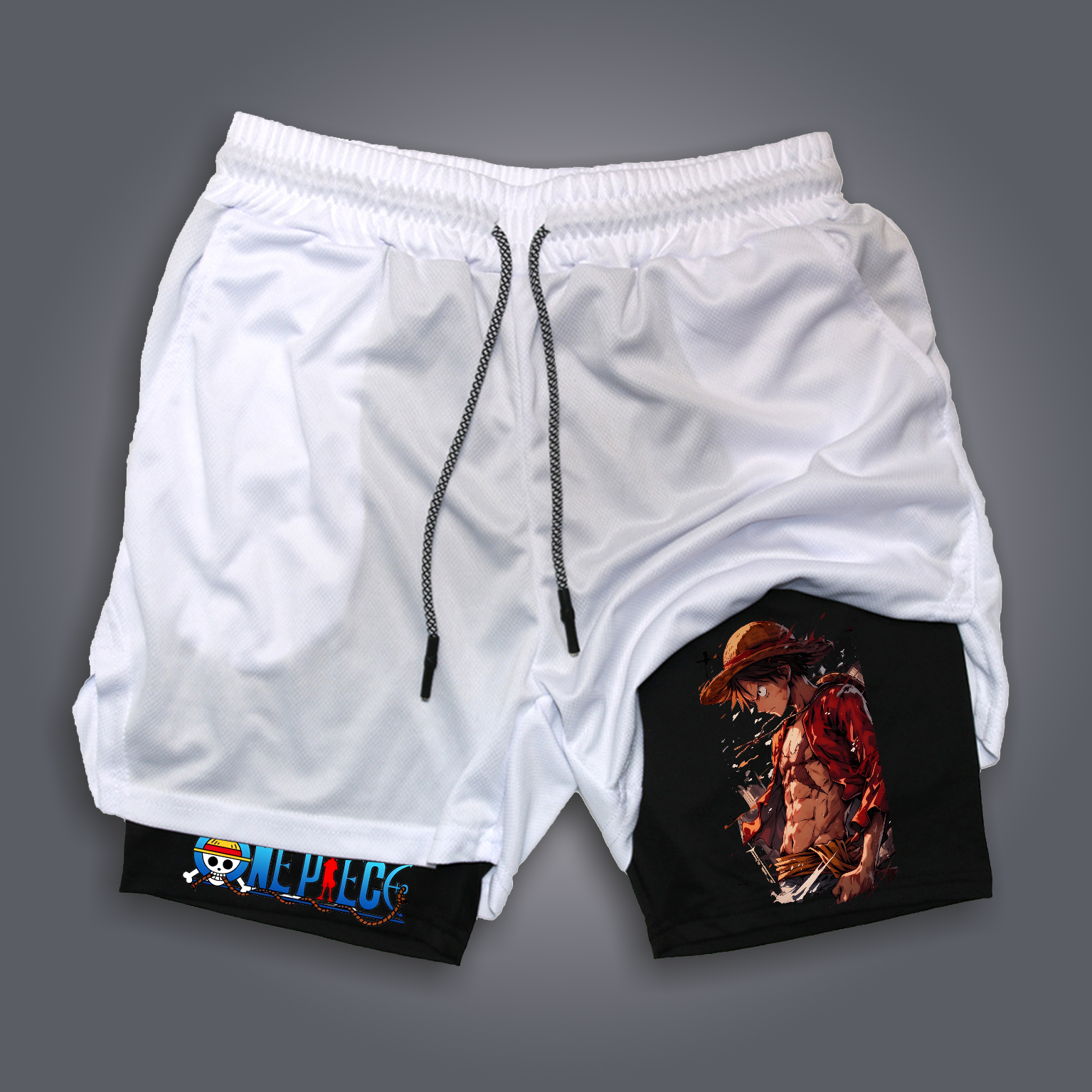 Unisex Anime Print Drawstring One Piece Shorts