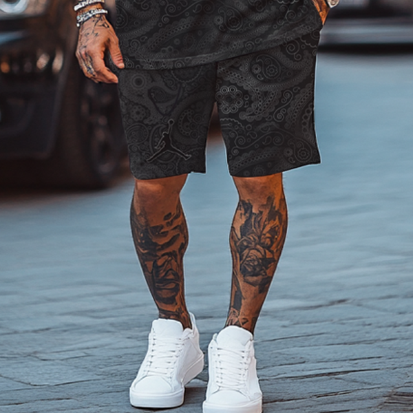 Unisex Basketball Bandanna Print Oversize T-shirt and Shorts Set