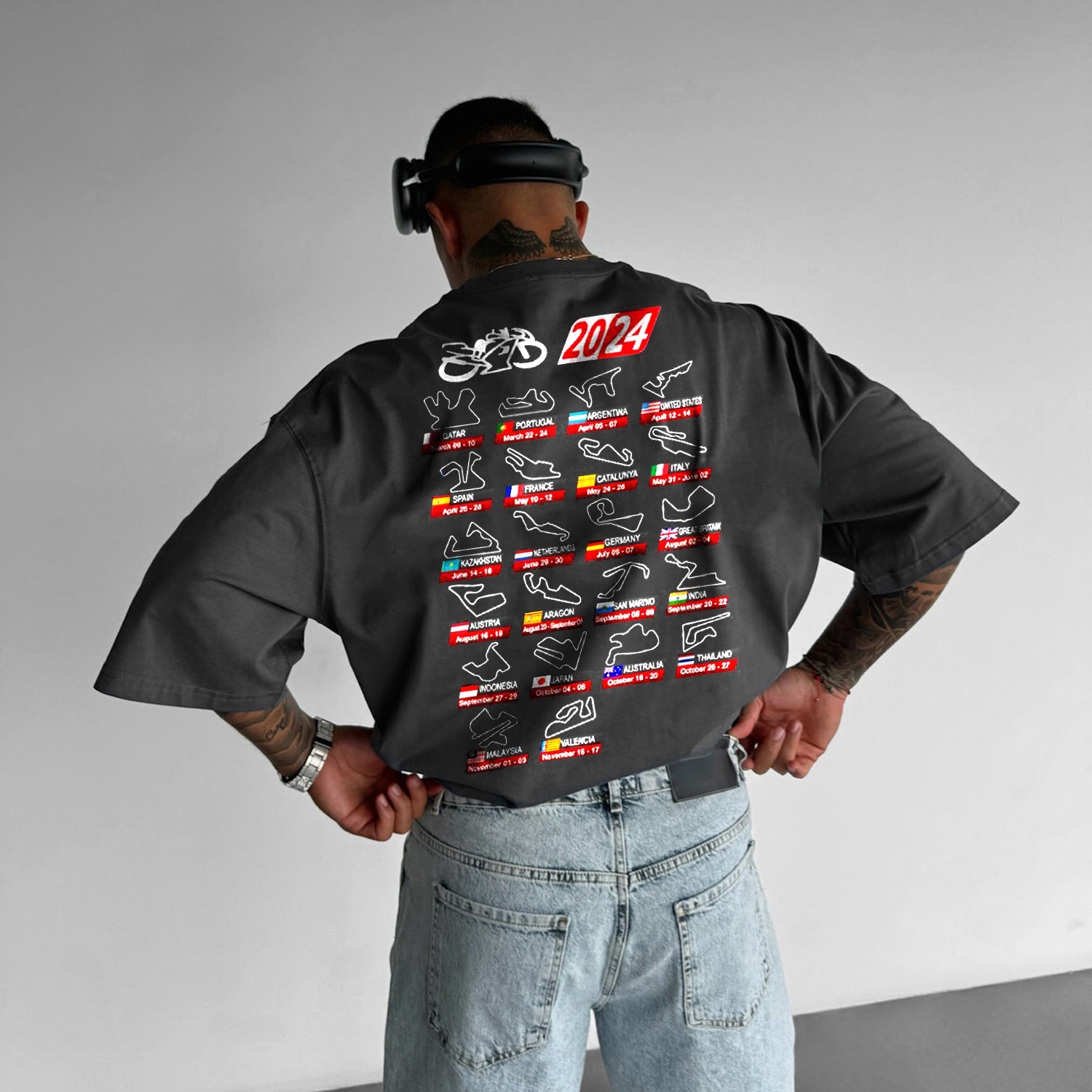 Motorcycle Race Track Printed Casual T-shirt