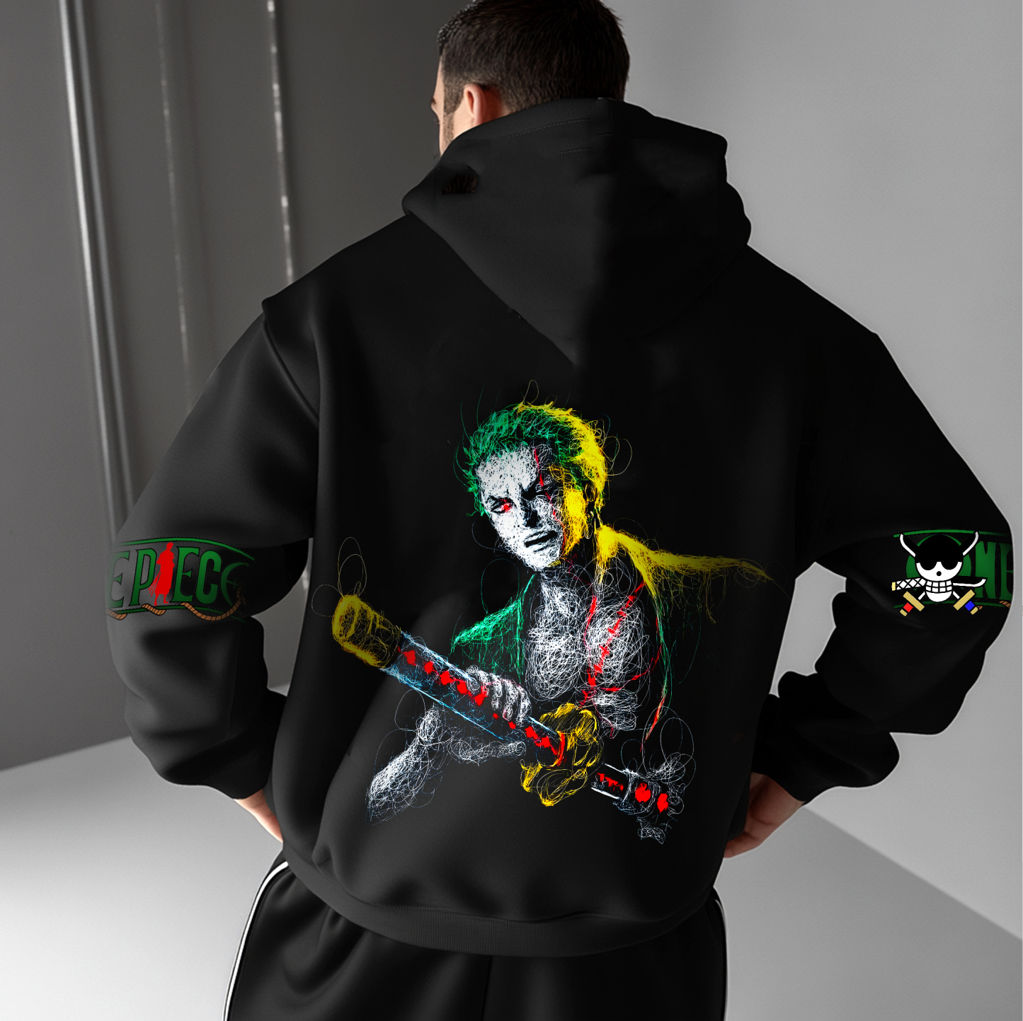 Unisex Anime Print Embroidered Casual Oversized Hoodie