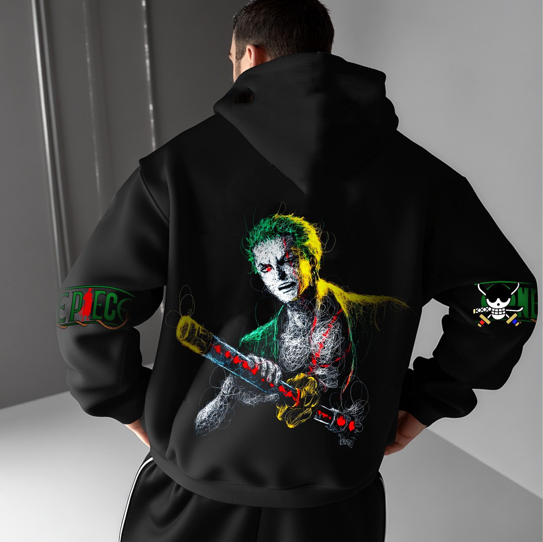 Unisex Anime Print Embroidered Casual Oversized Hoodie