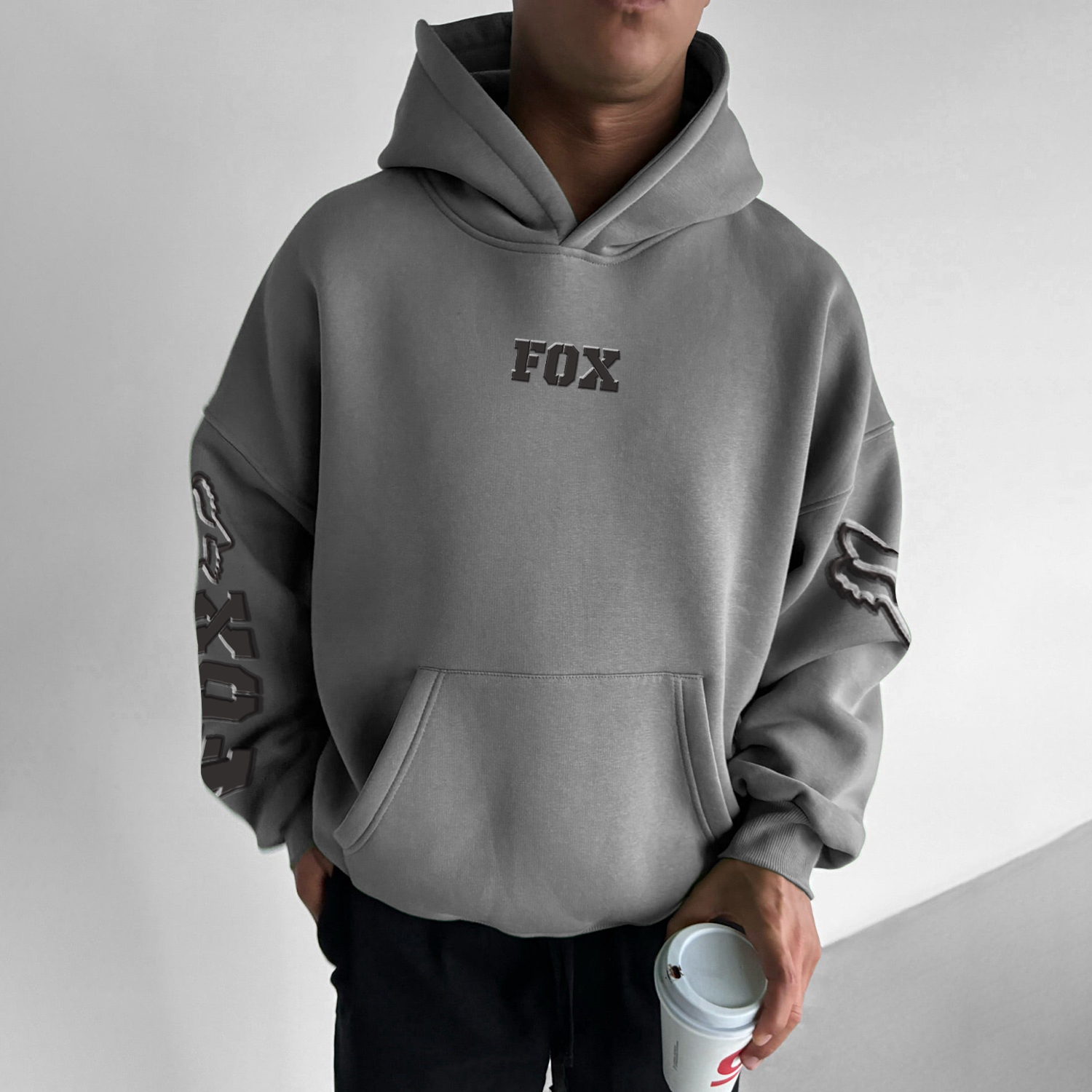 (Puff)Men's Racing Lettered Oversized Hoodie
