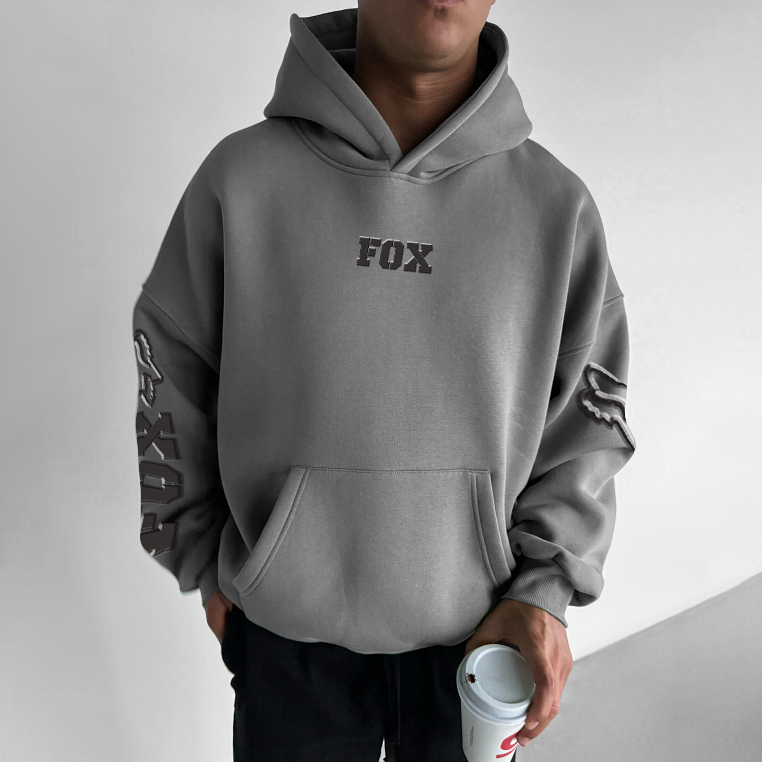 (Puff)Men's Racing Lettered Oversized Hoodie