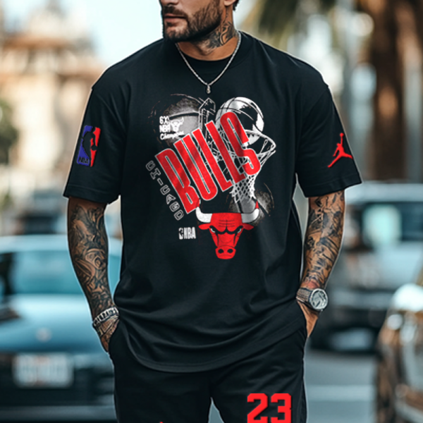Unisex Basketball Oversize Bull Print T-shirt and Shorts Set