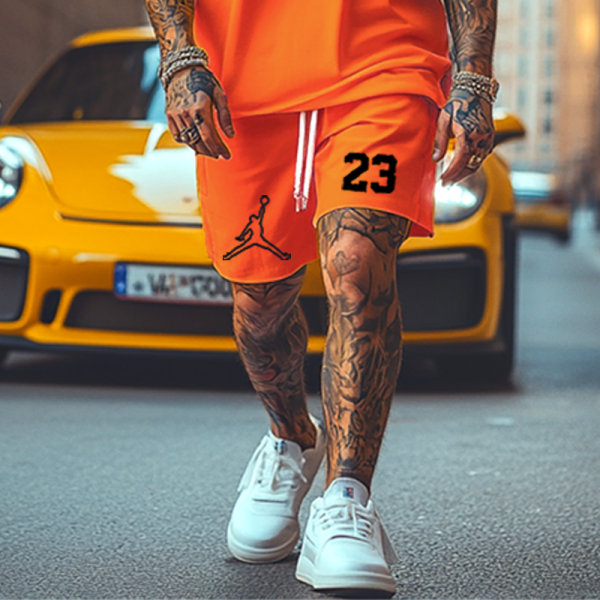 Unisex Oversize Basketball Print Yellow T-shirt and Shorts Set