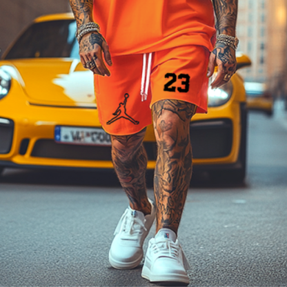 Unisex Oversize Basketball Print Yellow T-shirt and Shorts Set