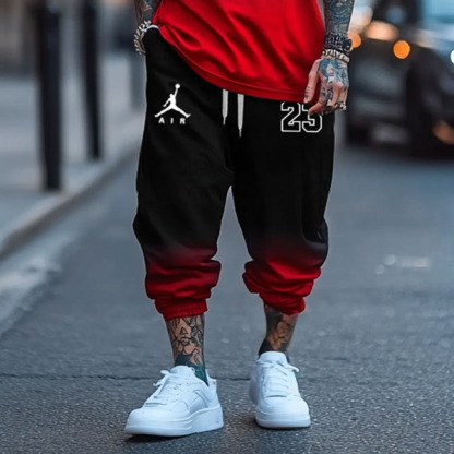 Unisex Black Red Gradient Basketball Print Oversized Streetwear Short-Sleeved T-shirt and Sweatpants Set