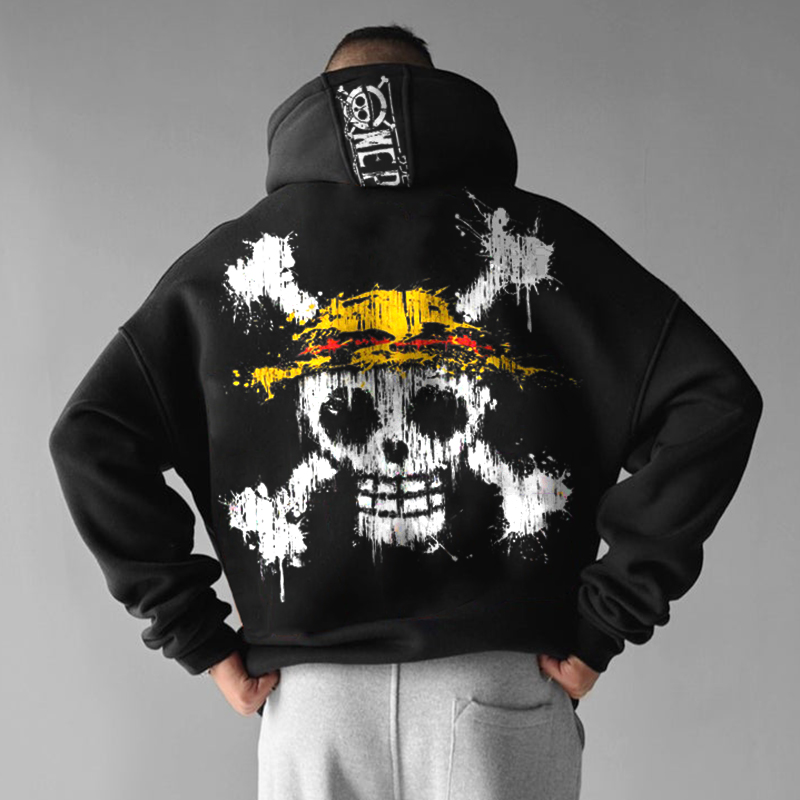 Street Anime Skull Print Hoodie-Teegamechanger