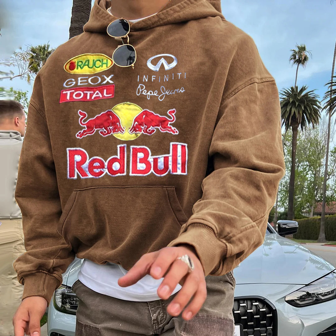 Racing Letter Graphic Print Street Leisure Oversized Hoodie