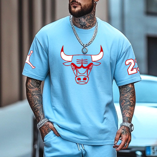 Unisex Basketball Print Oversized Streetwear White Short-Sleeved T-shirt and White Shorts Set
