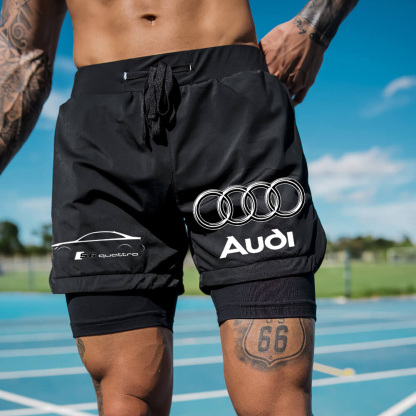 Men's Racing Print Double Layer Sports Shorts