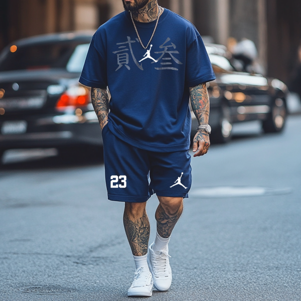 Unisex Basketball Navy Blue Oversize T-shirt and Shorts Set