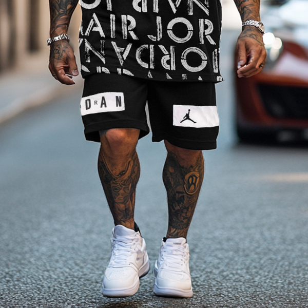Unisex Basketball Print Oversized Streetwear Black Short-Sleeved T-shirt and Shorts Set