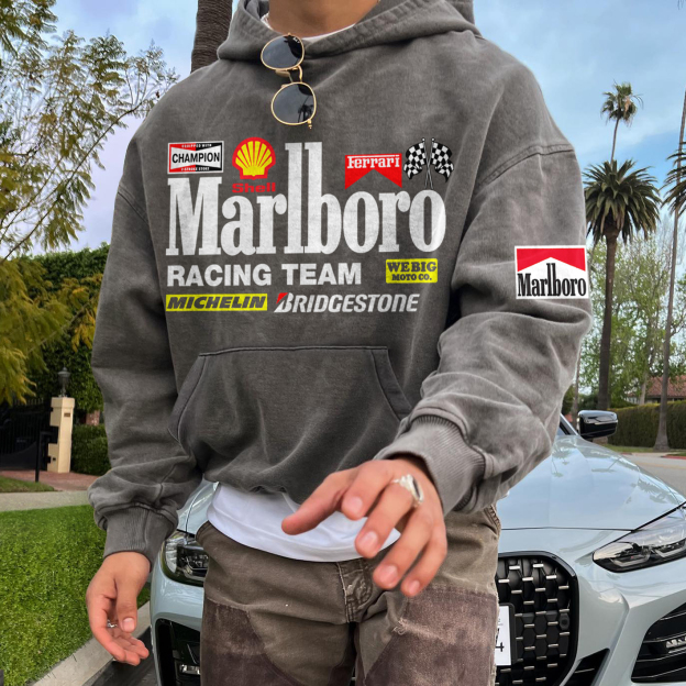 Unisex Vintage Oversized Racing Graphic Print Pocket Comfort Hoodie Sweatshirt