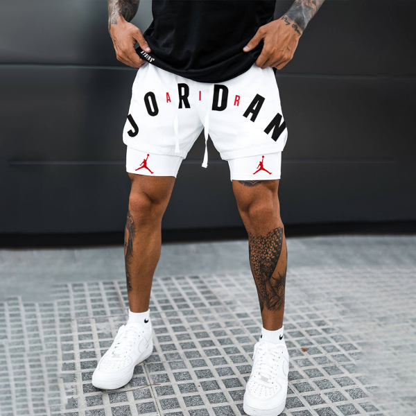 Basketball Print Double Layer Performance Sports Comfort Shorts Men's Casual Sports Shorts