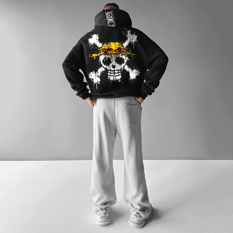 Street Anime Skull Print Hoodie-Teegamechanger