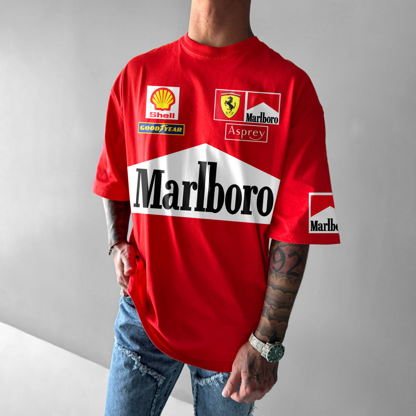 Unisex Casual Oversized Racing Print T-Shirt