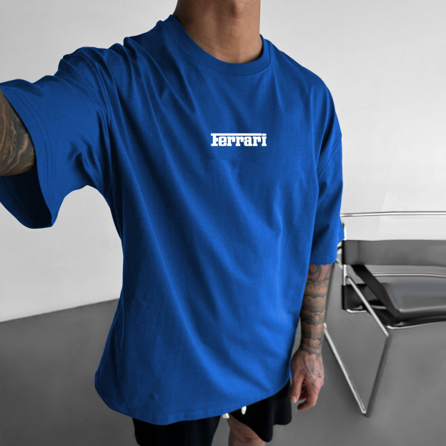 Casual Loose Racing Structure Printed T-shirt