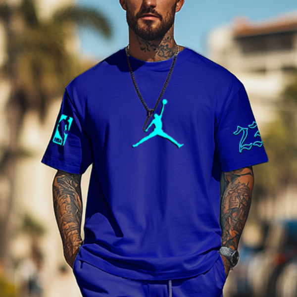 Unisex Basketball Late Night Blue Oversize T-shirt and Shorts Set
