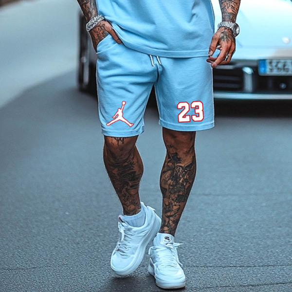 Unisex Basketball Print Oversized Streetwear White Short-Sleeved T-shirt and White Shorts Set