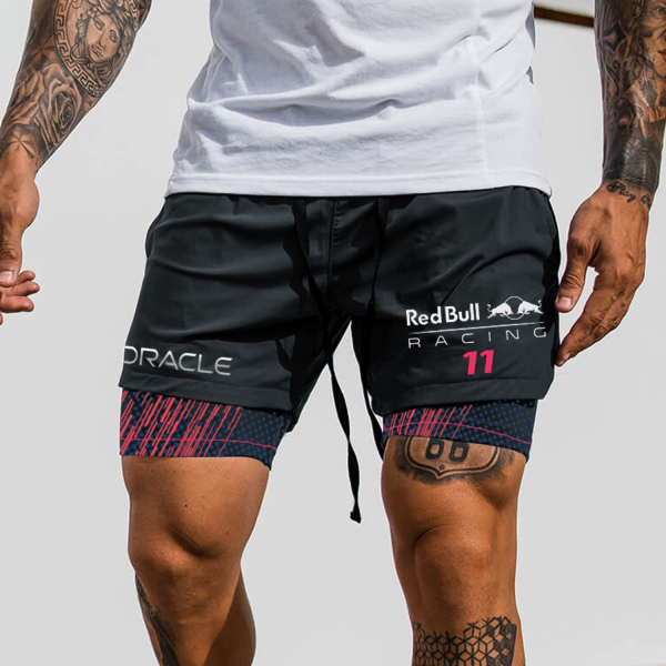 Fashion racing print double layer shorts