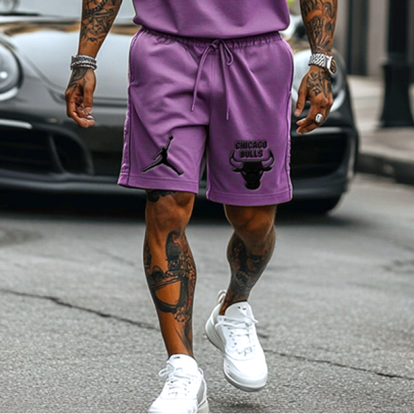 Unisex Basketball Print Streetwear Khaki T-shirt and Shorts Set
