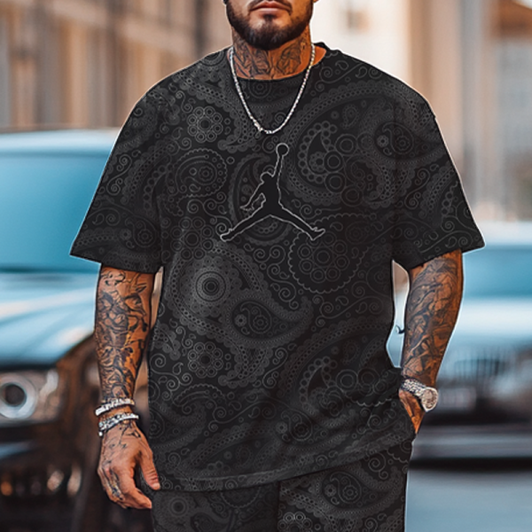 Unisex Basketball Bandanna Print Oversize T-shirt and Shorts Set