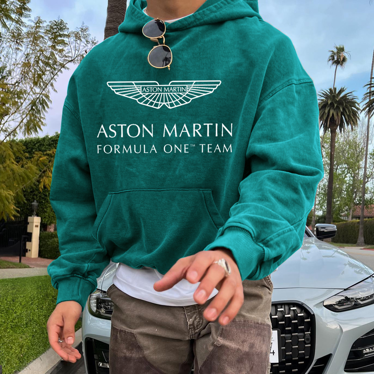 Oversized Hoodie Racing Graphic Print Hooded Sweatshirt Aston Martin Hoodie