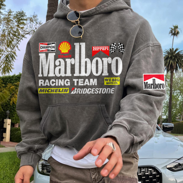 Unisex Vintage Oversized Racing Graphic Print Pocket Comfort Hoodie Sweatshirt