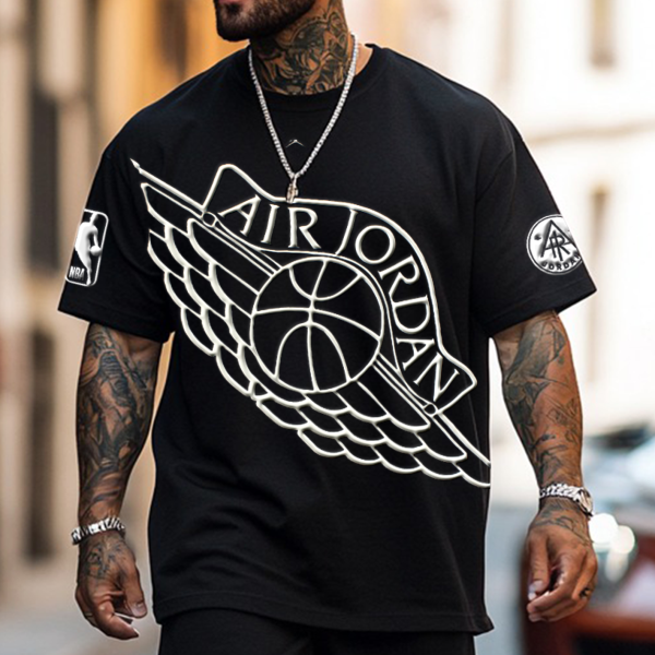 Unisex Basketball Foamed Print Oversized Streetwear Black Short-Sleeved T-shirt and Shorts Set