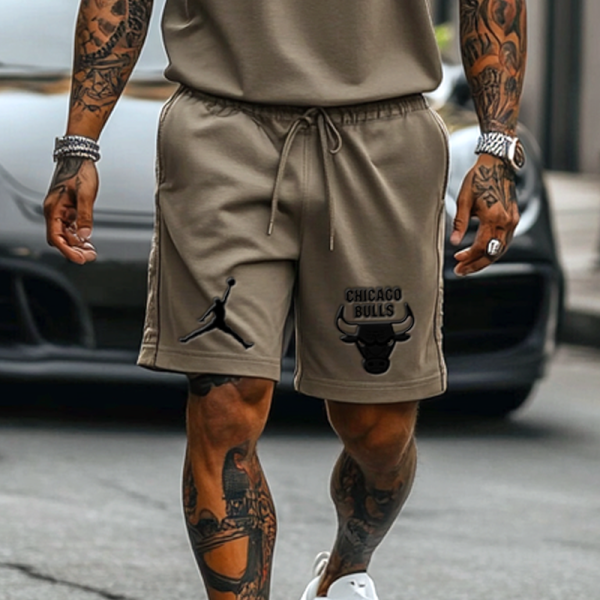 Unisex Basketball Print Streetwear Khaki T-shirt and Shorts Set